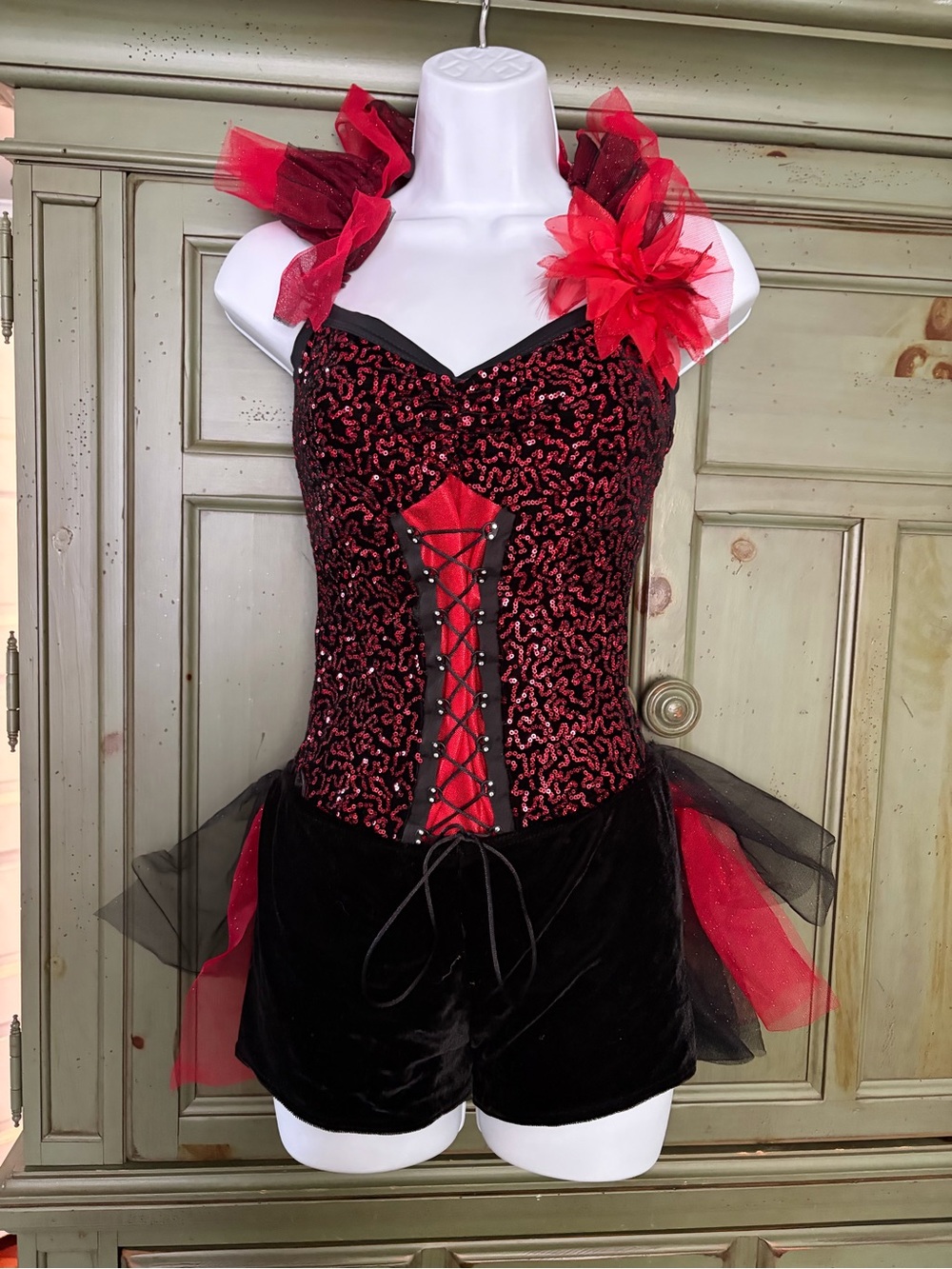 Weissman Red and Black Sequin Dance Costume SA